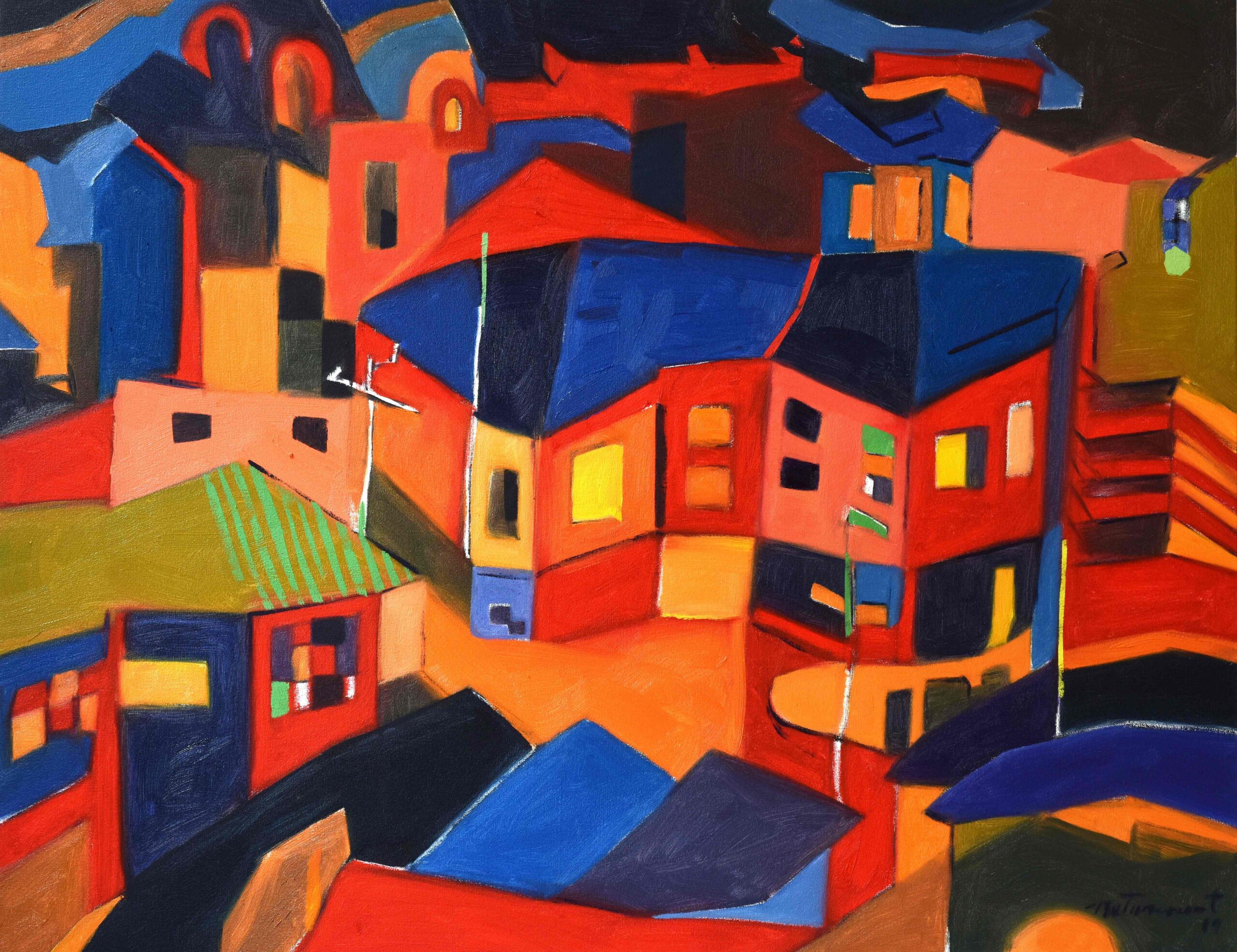 Aldea Roja al Anochecer